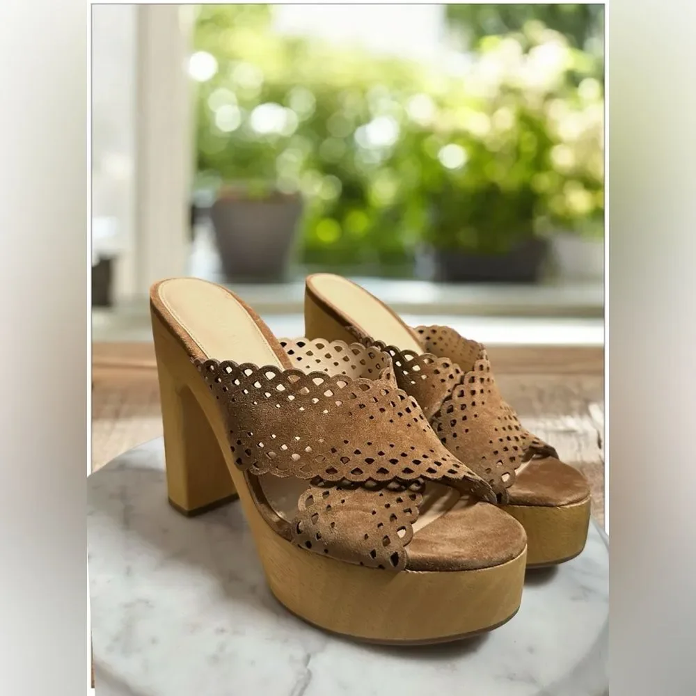 Veronica Beard Brown Suede Platform Mules